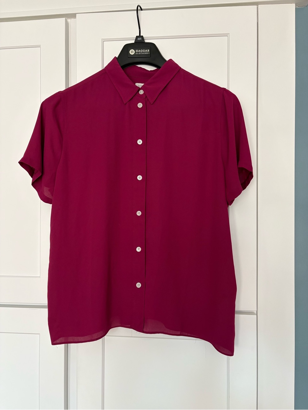 J. Crew Short Sleeve Button-Down Blouse in Berry